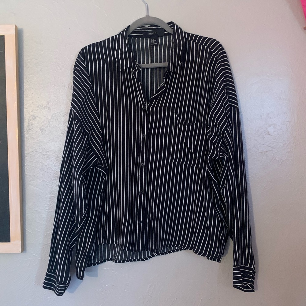 Black Button-down with White Stripes